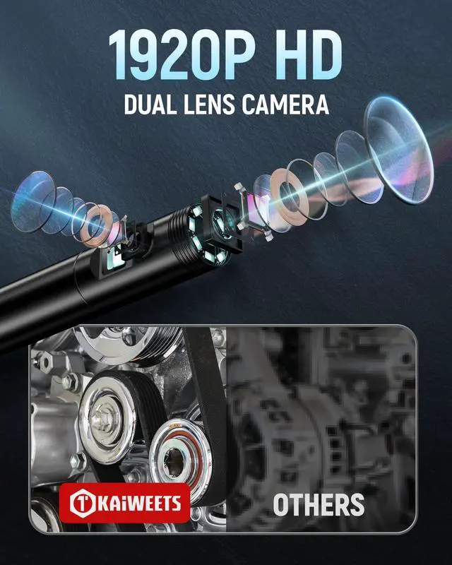 Alt view image 7 of 7 - Endoscope Camera with Light, 1920P HD Borescope with 8 Adjustable LED Lights, IP67 Waterproof Inspection Borescope,16.5ft Semi-Rigid Snake Camera for iOS and Android - Double Lens