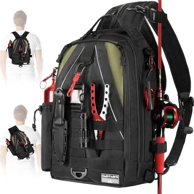 Main image of Ghosthorn Fishing Tackle Backpack Tactical Sling Bag with Rod Holder - Fly Fishing Gifts for Gear and Equipment - Men for Women
