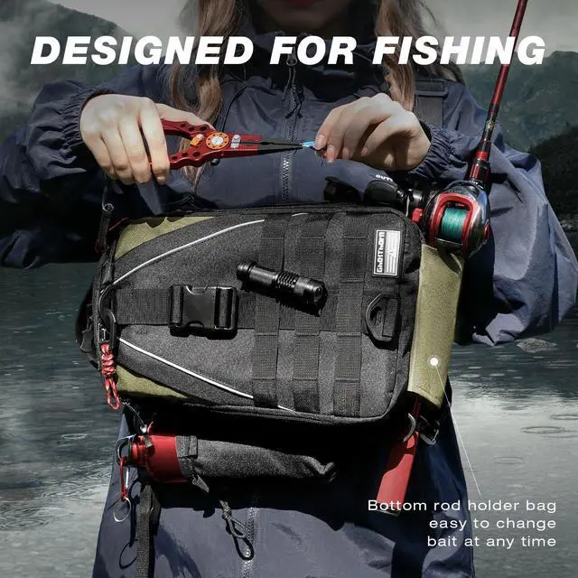 Alt view image 5 of 6 - Ghosthorn Fishing Tackle Backpack Tactical Sling Bag with Rod Holder - Fly Fishing Gifts for Gear and Equipment - Men for Women