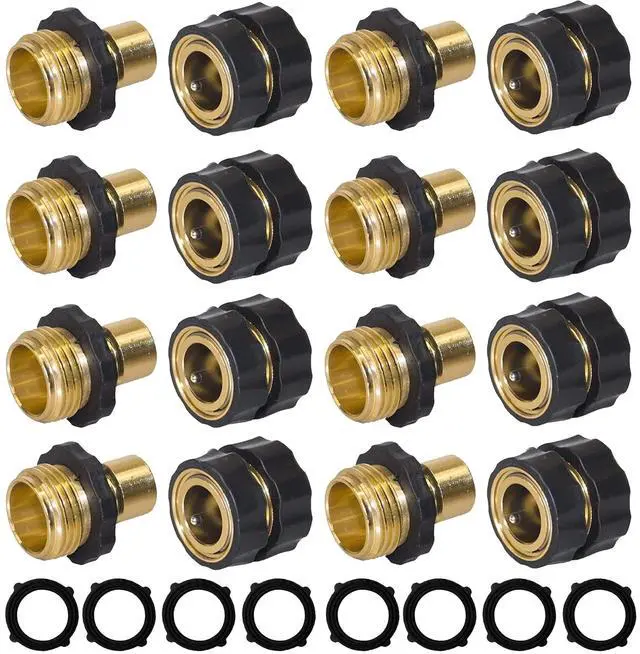 Main image of Hourleey Garden Hose Quick Connect, 3/4 Inch Male and Female Garden Hose Fitting Quick Connector (8 Sets)