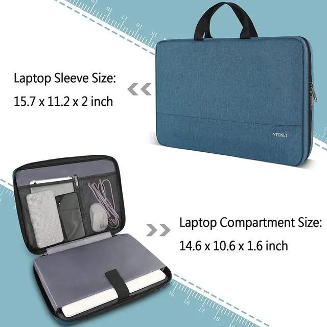 Alt view image 3 of 7 - Ytonet Laptop Sleeve Case 15.6 Inch, Slim Water Resistant TSA Carrying Case with Handle, Protective Laptop Cover Compatible with HP Dell Lenovo Asus Notebooks, Gifts for Men Women, Deep Teal