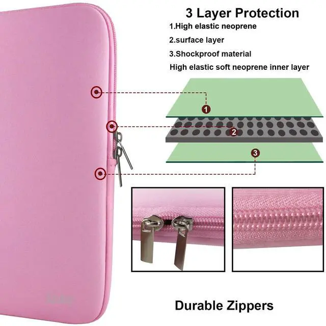 Alt view image 3 of 7 - Naukay 15.6 Inch Laptop Sleeve,Resistant Neoprene Laptop Sleeve/Notebook Computer Pocket Case/Tablet Briefcase Carrying Bag - (Pink)