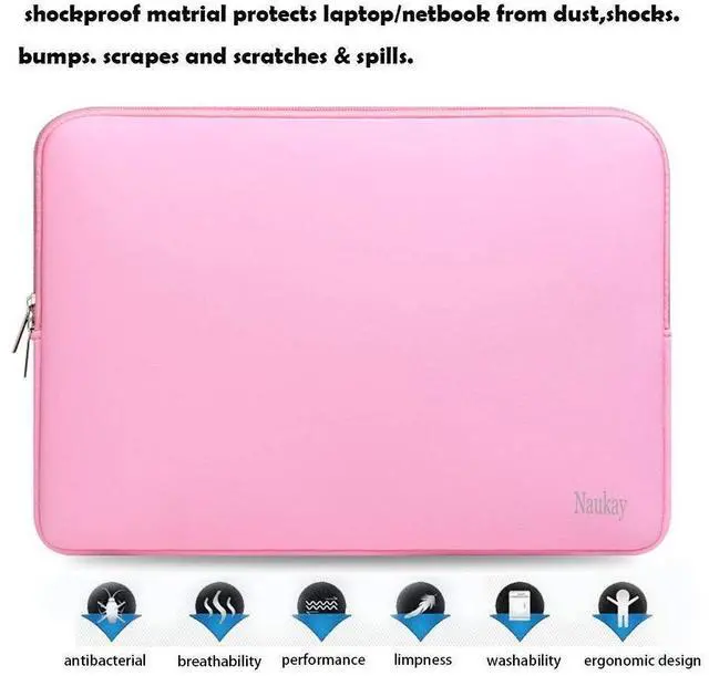 Alt view image 5 of 7 - Naukay 15.6 Inch Laptop Sleeve,Resistant Neoprene Laptop Sleeve/Notebook Computer Pocket Case/Tablet Briefcase Carrying Bag - (Pink)