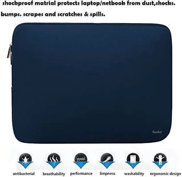 Alt view image 5 of 7 - Laptop Sleeve Case 15.6 Inch,Resistant Neoprene Laptop Sleeve/Notebook Computer Pocket Case/Tablet Briefcase Carrying Bag, Dark Blue