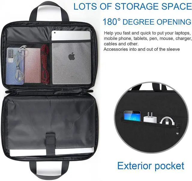 Alt view image 2 of 7 - Naukay Laptop Case 15.6 Inch, Water Resistant Computer Carrying Bag Compatible with 15.6 inch HP, Dell, Acer, Asus, Lenovo, Black
