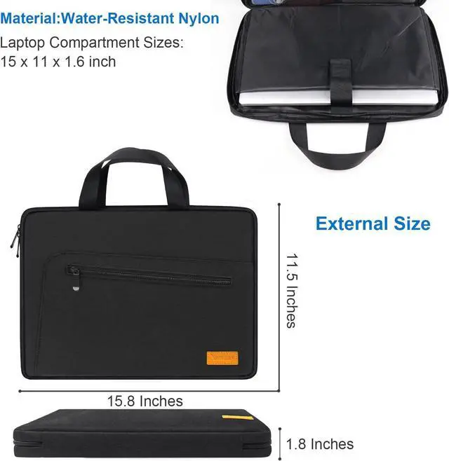 Alt view image 4 of 7 - Naukay Laptop Case 15.6 Inch, Water Resistant Computer Carrying Bag Compatible with 15.6 inch HP, Dell, Acer, Asus, Lenovo, Black