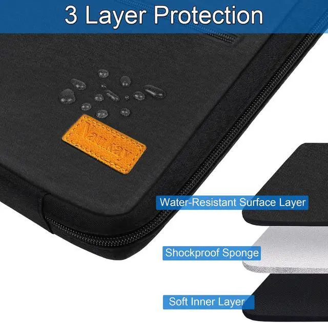 Alt view image 3 of 7 - Naukay Laptop Case 15.6 Inch, Water Resistant Computer Carrying Bag Compatible with 15.6 inch HP, Dell, Acer, Asus, Lenovo, Black