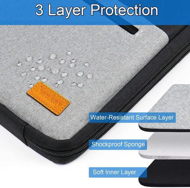 Alt view image 3 of 6 - Laptop Case 15.6 Inch, Durable Shockproof Protective Laptop Sleeve, Water Resistant Computer Carrying Bag Briefcase Compatible with 15.6 inch HP, Dell, Acer, Asus, Lenovo, Notebook, Black/Grey