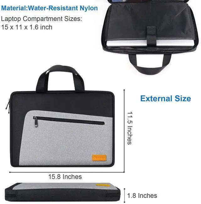 Alt view image 4 of 6 - Laptop Case 15.6 Inch, Durable Shockproof Protective Laptop Sleeve, Water Resistant Computer Carrying Bag Briefcase Compatible with 15.6 inch HP, Dell, Acer, Asus, Lenovo, Notebook, Black/Grey