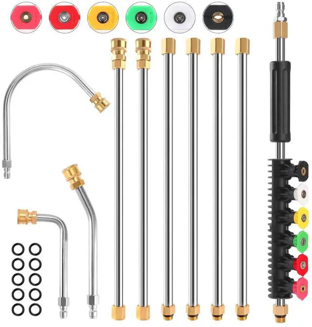 Main image of Gutter Cleaning Tools From the Ground, 10 Pack 9 FT Pressure Washer Extension Wand, Power Washer Lance With 6 Pressure Washer Spray Nozzle Tips, 30°, 90°, 120° Gutter Cleaner Curved Rod, 4000 PSI