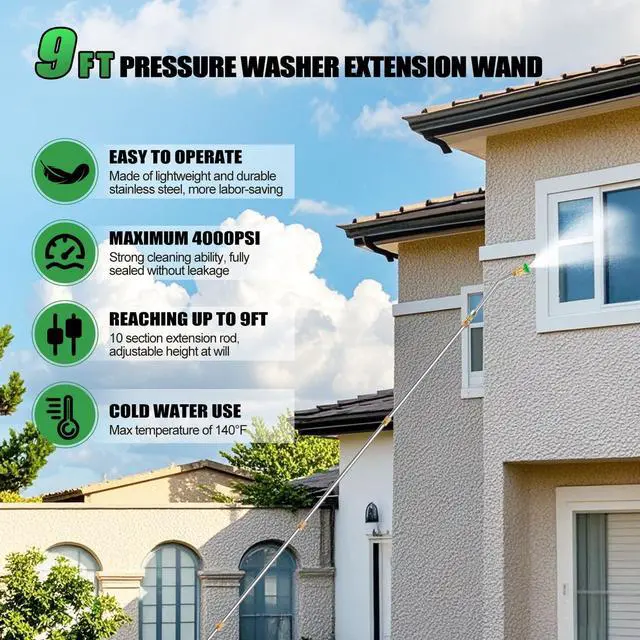 Alt view image 2 of 6 - Gutter Cleaning Tools From the Ground, 10 Pack 9 FT Pressure Washer Extension Wand, Power Washer Lance With 6 Pressure Washer Spray Nozzle Tips, 30°, 90°, 120° Gutter Cleaner Curved Rod, 4000 PSI