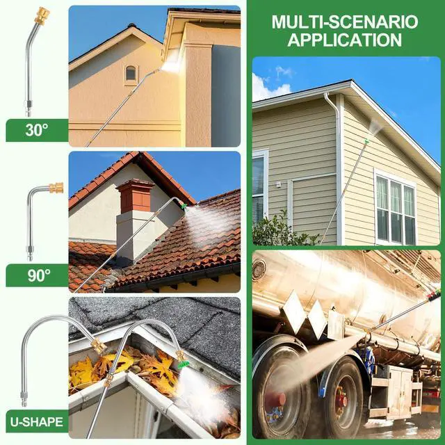 Alt view image 6 of 6 - Gutter Cleaning Tools From the Ground, 10 Pack 9 FT Pressure Washer Extension Wand, Power Washer Lance With 6 Pressure Washer Spray Nozzle Tips, 30°, 90°, 120° Gutter Cleaner Curved Rod, 4000 PSI