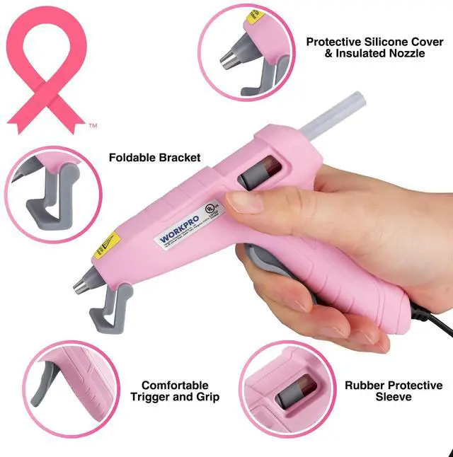 Alt view image 2 of 7 - WORKPRO Mini Hot Glue Gun with 20 Pcs Hot Glue Sticks, Glue Gun Kit for Decorations, Arts, Crafts, School DIY Projects and Home Repairs- Pink Ribbon