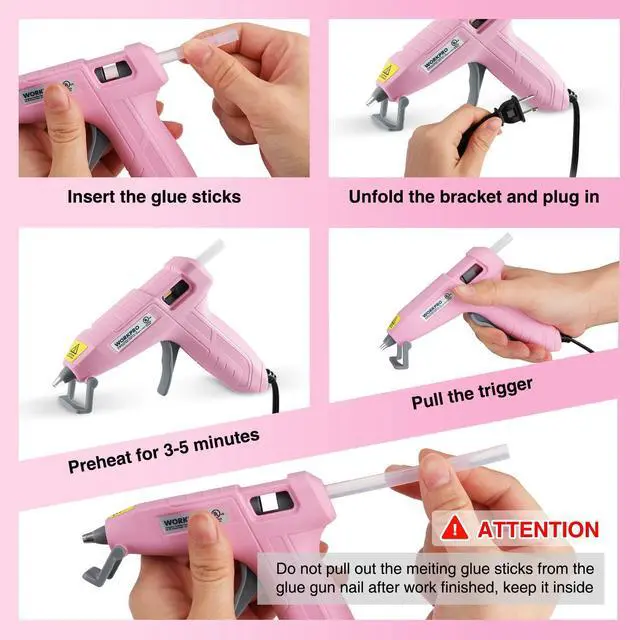 Alt view image 5 of 7 - WORKPRO Mini Hot Glue Gun with 20 Pcs Hot Glue Sticks, Glue Gun Kit for Decorations, Arts, Crafts, School DIY Projects and Home Repairs- Pink Ribbon