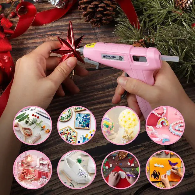 Alt view image 7 of 7 - WORKPRO Mini Hot Glue Gun with 20 Pcs Hot Glue Sticks, Glue Gun Kit for Decorations, Arts, Crafts, School DIY Projects and Home Repairs- Pink Ribbon
