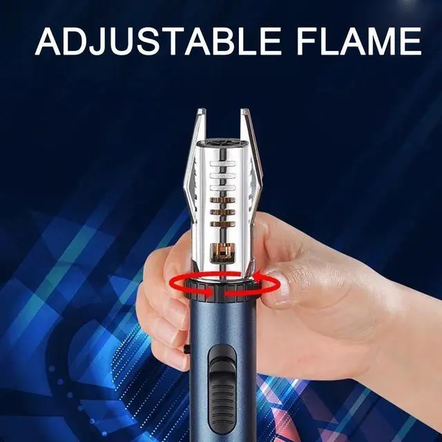 Alt view image 2 of 7 - Torch Lighter, Camping Outdoor Windproof Straight Flame Lighter, Adjustable Red/Blue Flame Torch Lighter, Refillable Butane Gas Windproof Jet Flame Cool Lighter for Candle BBQ Gift (NO Gas) (Black)