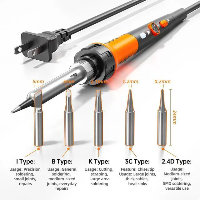 Alt view image 4 of 6 - Soldering Iron Premium Kit, 60W Soldering Gun with Ceramic Heater, 12-in-1 Soldering Tool, Adjustable Temperature 200 to 450°C, Includes Soldering Iron Tip, Solder Wire, Pump and Paste
