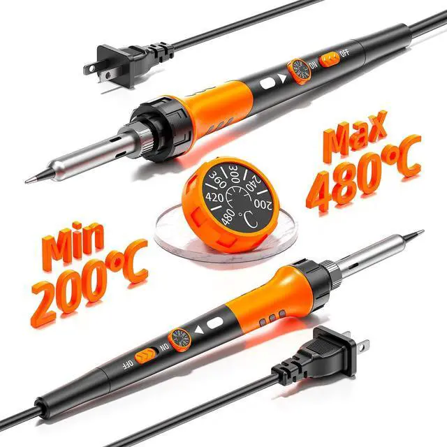 Alt view image 3 of 6 - Soldering Iron Premium Kit, 60W Soldering Gun with Ceramic Heater, 12-in-1 Soldering Tool, Adjustable Temperature 200 to 450°C, Includes Soldering Iron Tip, Solder Wire, Pump and Paste