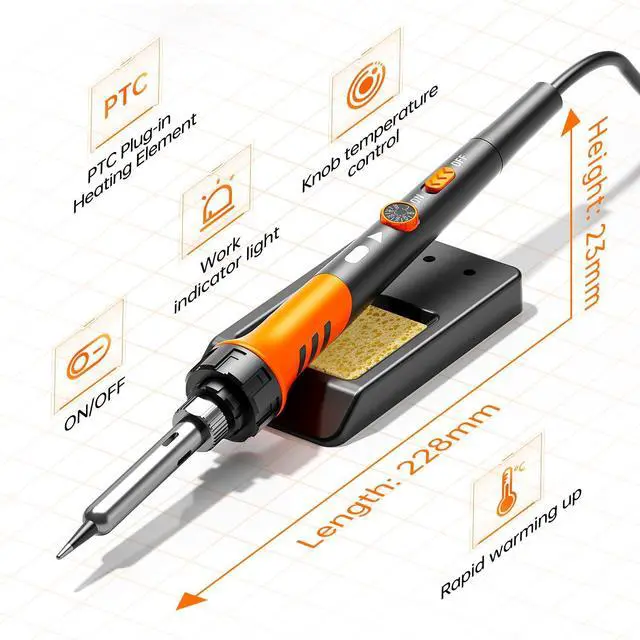 Alt view image 5 of 6 - Soldering Iron Premium Kit, 60W Soldering Gun with Ceramic Heater, 12-in-1 Soldering Tool, Adjustable Temperature 200 to 450°C, Includes Soldering Iron Tip, Solder Wire, Pump and Paste
