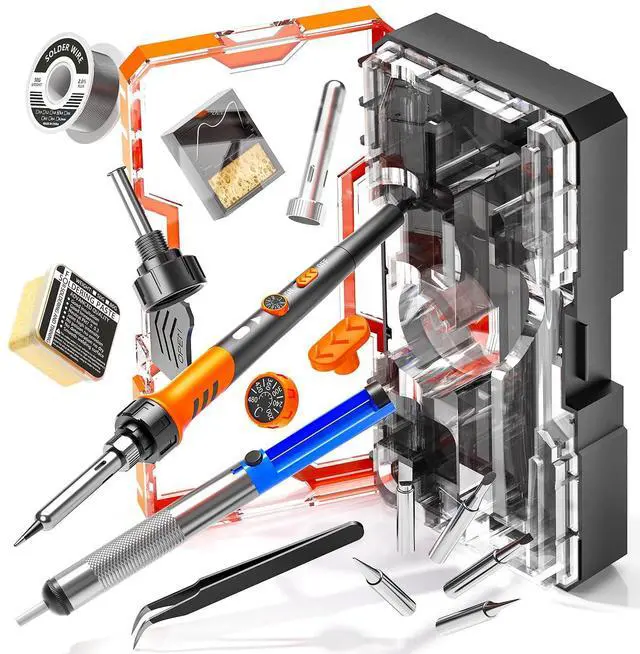 Alt view image 6 of 6 - Soldering Iron Premium Kit, 60W Soldering Gun with Ceramic Heater, 12-in-1 Soldering Tool, Adjustable Temperature 200 to 450°C, Includes Soldering Iron Tip, Solder Wire, Pump and Paste