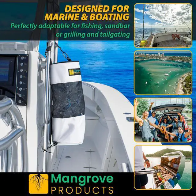 Alt view image 2 of 5 - Mangrove Products: Portable Boat Trash Can, Reusable Trash Bag, Boating Equipment, Boat Storage, Boat Accessories Marine, Pontoon Boat Accessories, Fishing, Sandbar, RV, or Camping