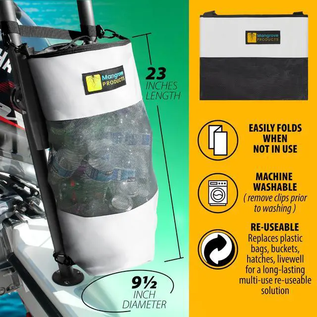 Alt view image 5 of 5 - Mangrove Products: Portable Boat Trash Can, Reusable Trash Bag, Boating Equipment, Boat Storage, Boat Accessories Marine, Pontoon Boat Accessories, Fishing, Sandbar, RV, or Camping