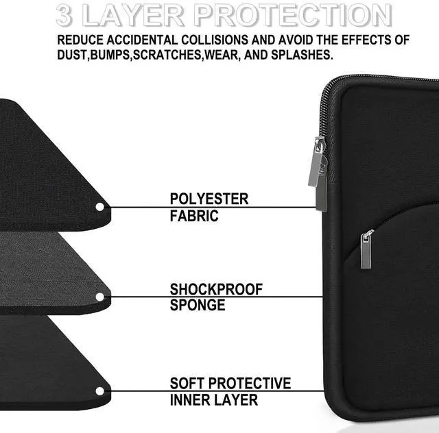 Alt view image 4 of 7 - Laptop Sleeve Case 15.6 inch, Durable Portable Monitor Protective Cover with Front Pocket, Traveling Computer Carrying Bag Laptop Sleeve Compatible for HP, Dell, Asus, Lenovo, Black