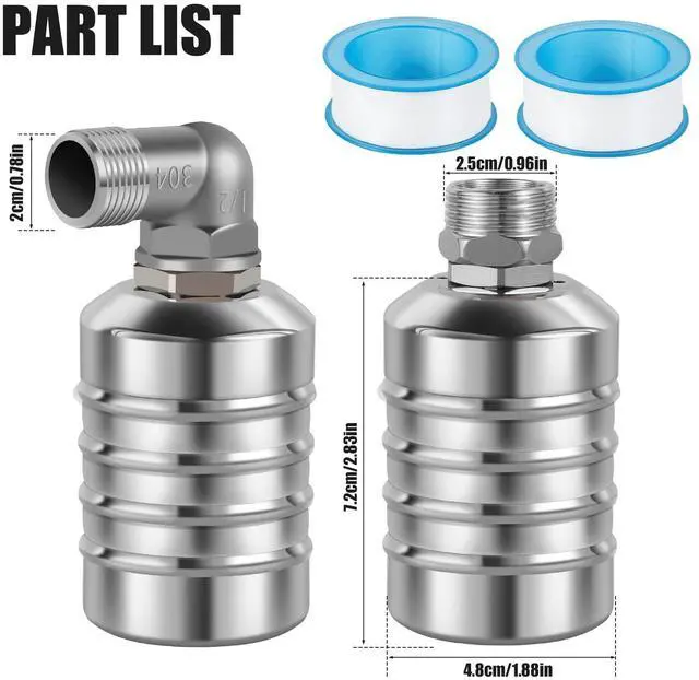 Alt view image 4 of 7 - 2Pcs Water Level Control Float Valve 304 Stainless Steel Fully Automatic Mini Floating Ball Valve Auto Shut Off Water Tank Controller Valve (1/2" Side water intake and 3/4'' Upper water intake)