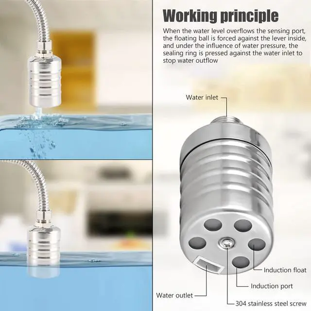 Alt view image 3 of 7 - 2Pcs Water Level Control Float Valve 304 Stainless Steel Fully Automatic Mini Floating Ball Valve Auto Shut Off Water Tank Controller Valve (1/2" Side water intake and 3/4'' Upper water intake)