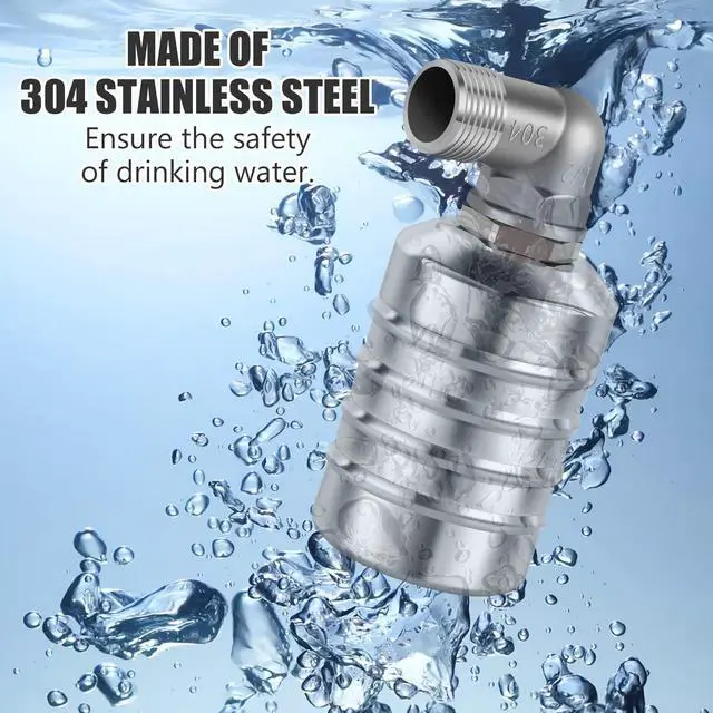 Alt view image 6 of 7 - 2Pcs Water Level Control Float Valve 304 Stainless Steel Fully Automatic Mini Floating Ball Valve Auto Shut Off Water Tank Controller Valve (1/2" Side water intake and 3/4'' Upper water intake)