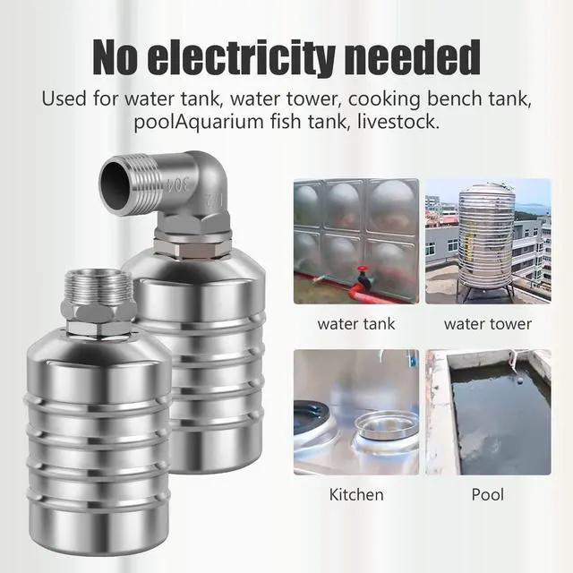 Alt view image 7 of 7 - 2Pcs Water Level Control Float Valve 304 Stainless Steel Fully Automatic Mini Floating Ball Valve Auto Shut Off Water Tank Controller Valve (1/2" Side water intake and 3/4'' Upper water intake)