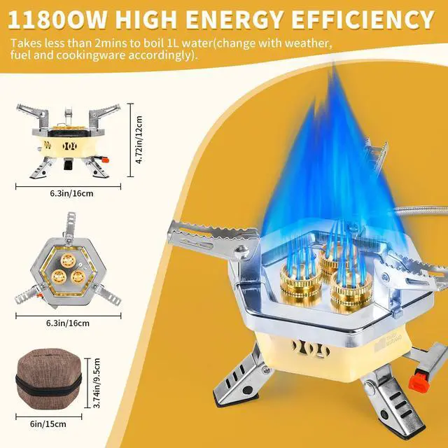 Alt view image 2 of 7 - 11800W Portable Windproof Camping Stove - Lightweight Collapsible Backpacking Stove with EVA Box for Outdoor Cooking, Hiking, Camping & Picnics