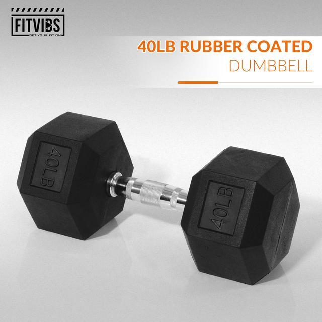 Alt view image 2 of 7 - Fitvids Hex Dumbbells Rubber Coated Hand Weights for Exercises and Fitness, 40 LB Single