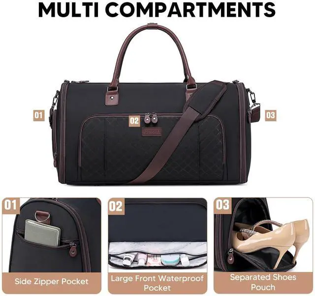 Alt view image 3 of 6 - Convertible Garment Bags for Travel, Carry On Garment Duffle Bags for Women, Garment Bag with Shoes Compartment, 2 in 1 Travel Suit Bag with Detachable Shoulder Strap-Purple