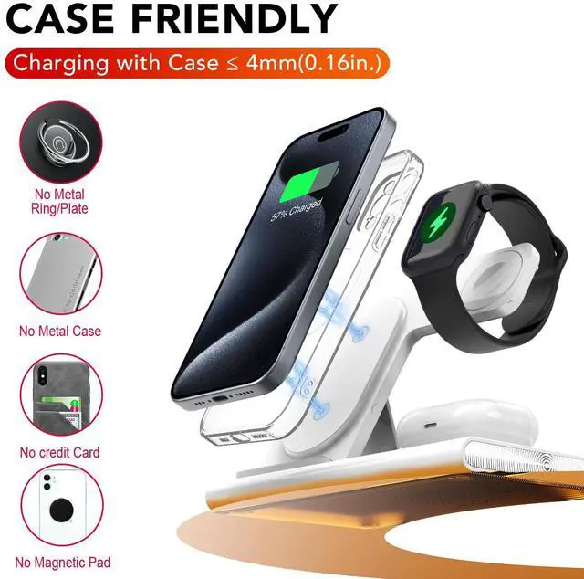 Alt view image 4 of 7 - 3 in 1 Foldable Charging Station for Apple Products,Fast Wireless Charger Travel Dock Adapter&Light for iPhone 16/15/14/13/12/11/X/XS,for iWatch 10/9/8/7/Ultra2/Ultra/SE,for AirPods 4/3/2/Pro/2(White)