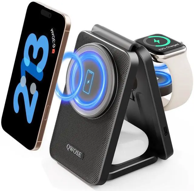 Main image of 2025 Traveling Wireless Mag-Safe Fast Charging Station,Magnetic 3 in 1 Charger with Light for iPhone 16 15 14 13 12 Pro Max Plus,Apple Watch Series & Air pods 4 3 2 Pro-Gifts for Wife & Husband