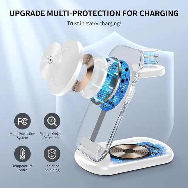 Alt view image 4 of 6 - 2025 Traveling Wireless Mag-safe Fast Charging Station,Magnetic 3 in 1 Charger with Light for iPhone 16 15 14 13 12 Pro Max Plus,Apple Watch Series & Air pods 4 3 2 Pro-Gifts for Wife & Husband(White)