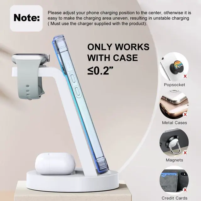 Alt view image 3 of 7 - 3 in 1 Charging Station for iPhone - Wireless Charger for Apple Products Multiple Devices - Charging Dock Stand for AirPods (for iPhone 16e 16 15 14 13 pro 12 11 X Max)