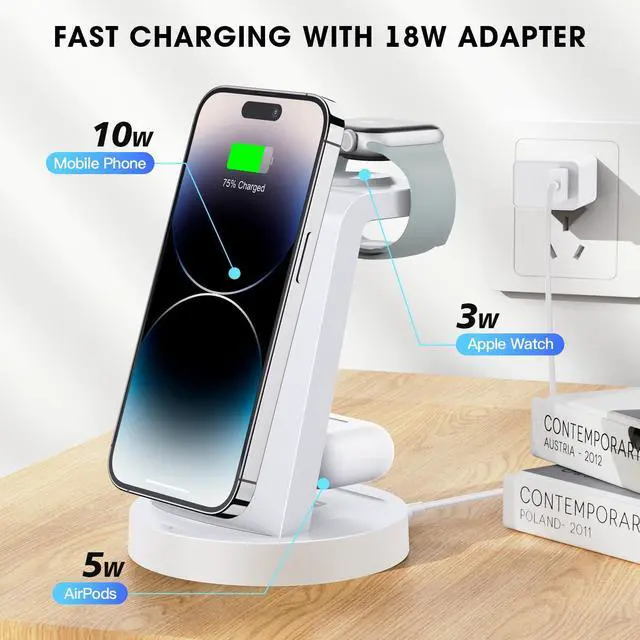 Alt view image 7 of 7 - 3 in 1 Charging Station for iPhone - Wireless Charger for Apple Products Multiple Devices - Charging Dock Stand for AirPods (for iPhone 16e 16 15 14 13 pro 12 11 X Max)