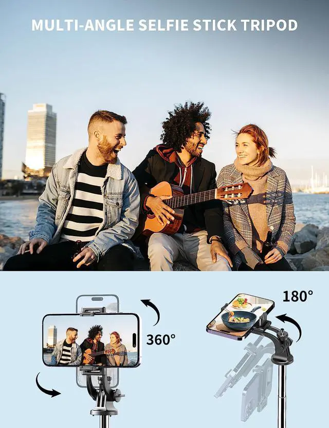Alt view image 7 of 7 - 71" Phone Tripod & Selfie Stick, All in One Extendable Cell Phone Tripod with Wireless Remote, Tripods Stand for iPhone & Travel Selfie Stick 360° Rotation Compatible with iPhone Android, Camera