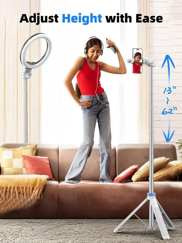 Alt view image 3 of 6 - Kaiess 62" Phone Tripod & Selfie Stick, Extendable Photography Light Stand with Wireless Remote, Solidest, Portable, Lightweight, Compatible with iPhone/Android Phone (White)