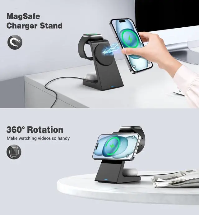 Alt view image 5 of 7 - 3 in 1 Magnetic Wireless Charging Station Apple 20W Charger Stand Magnetic Wireless Charger for iPhone 16 15 14 13 12 Pro/Pro Max/Plus/Mini AirPods 2/3/Pro iWatch Ultra/8/7/SE/6/5/4/3/2 (3 in 1)