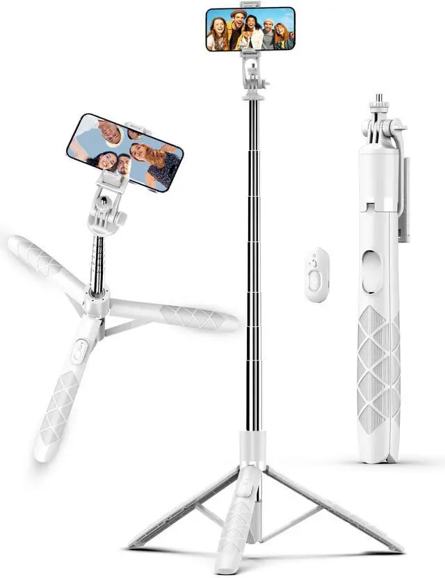 Main image of SelfieShow 71" Cell Phone Selfie Stick & Tripod, Smartphone Stand with Remote, Extendable & Travel Compatible with iPhone 15/14/13 Pro Max Gopro Android DJI (White)