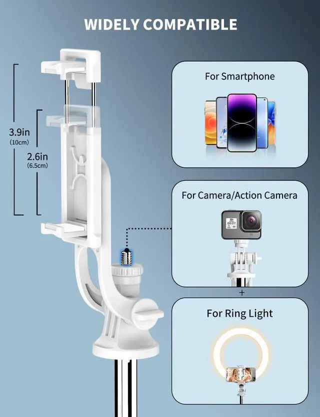 Alt view image 4 of 7 - SelfieShow 71" Cell Phone Selfie Stick & Tripod, Smartphone Stand with Remote, Extendable & Travel Compatible with iPhone 15/14/13 Pro Max Gopro Android DJI (White)