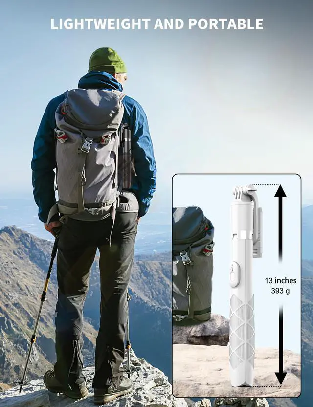 Alt view image 7 of 7 - SelfieShow 71" Cell Phone Selfie Stick & Tripod, Smartphone Stand with Remote, Extendable & Travel Compatible with iPhone 15/14/13 Pro Max Gopro Android DJI (White)