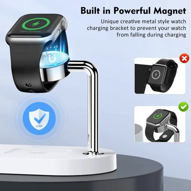 Alt view image 3 of 7 - Magnetic Wireless Charger for iPhone: 3 in 1 Charging Station for Multiple Device Apple - 18W Fast Mag-Safe Charger Dock Stand for iPhone 16e 16 15 14 13 12 Pro Max Apple Watch iwatch & Airpods