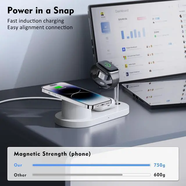 Alt view image 4 of 7 - Magnetic Wireless Charger for iPhone: 3 in 1 Charging Station for Multiple Device Apple - 18W Fast Mag-Safe Charger Dock Stand for iPhone 16e 16 15 14 13 12 Pro Max Apple Watch iwatch & Airpods