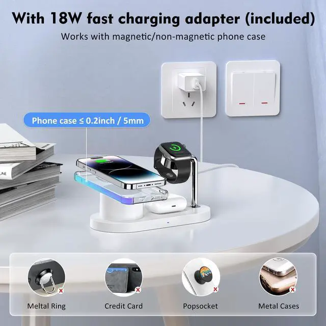 Alt view image 7 of 7 - Magnetic Wireless Charger for iPhone: 3 in 1 Charging Station for Multiple Device Apple - 18W Fast Mag-Safe Charger Dock Stand for iPhone 16e 16 15 14 13 12 Pro Max Apple Watch iwatch & Airpods