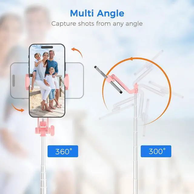 Alt view image 4 of 7 - Selfie Stick Travel Tripod for Cell Phone with Remote Control and Phone Holder, Extendable Selfie Stick for iPhone, iPhone Tripod for Video Recording, 50 Inch, Pink