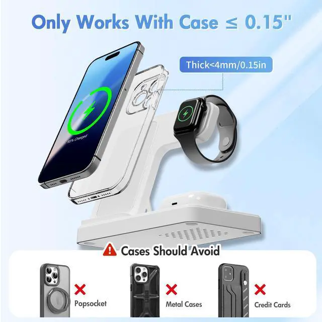 Alt view image 3 of 7 - Wireless Charger Portable Charging Station : 3in1 Qi Fast Charger Stand for iPhone 16e 16 15 14 13 12 Pro Max for Apple Watch Series 10-2 Ultra SE for AirPods Pro 4 3 2, Foldable Travel Bedside, White